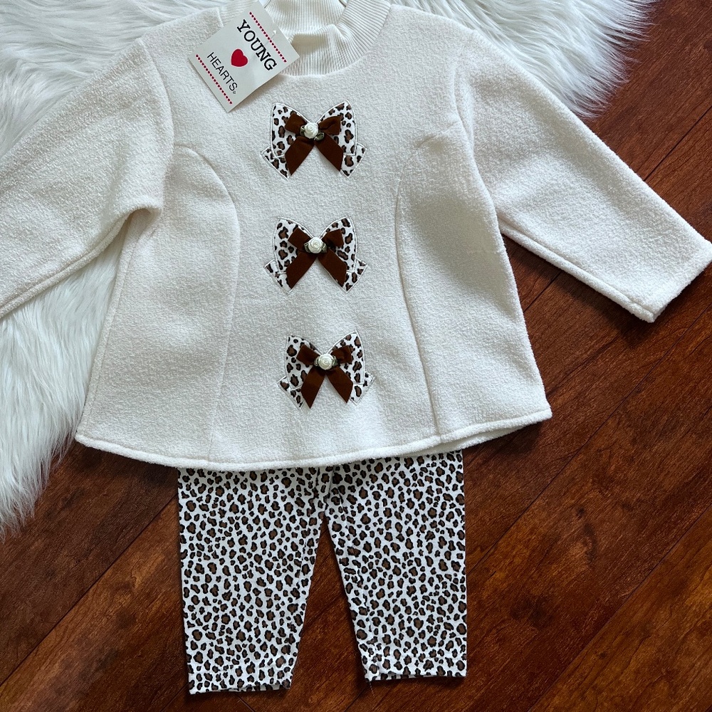 NWT Young Hearts Toddler Girl 2-Piece Legging Set-Size 3T